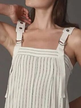 Anthropologie Cream Ribbed Strap Jumpsuit with Buckle Details